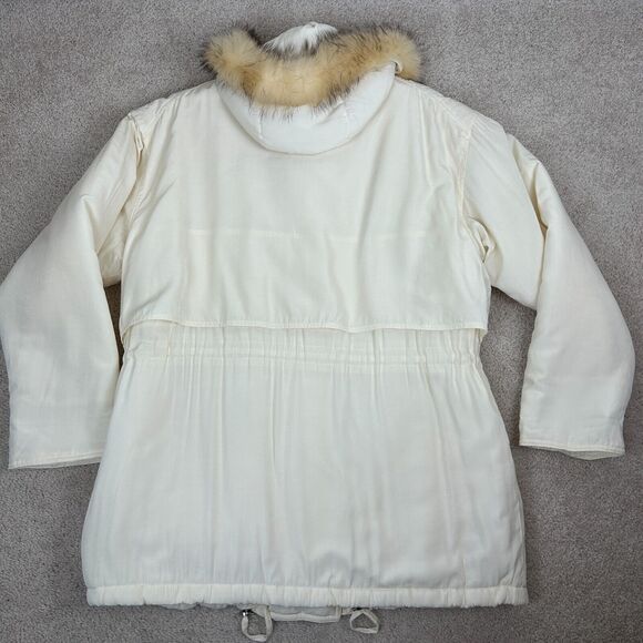 Vintage Express Badger Fur Trim Coat Womens Small Ivory Campagnie Internationale - Picture 4 of 15